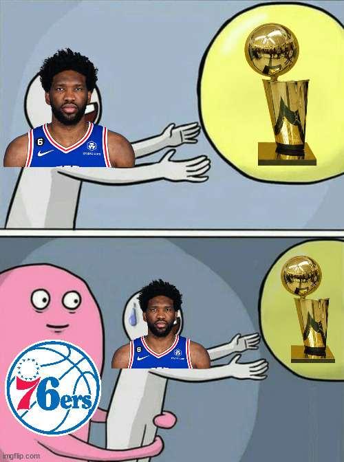 Embiid should demand a trade | image tagged in memes,running away balloon | made w/ Imgflip meme maker