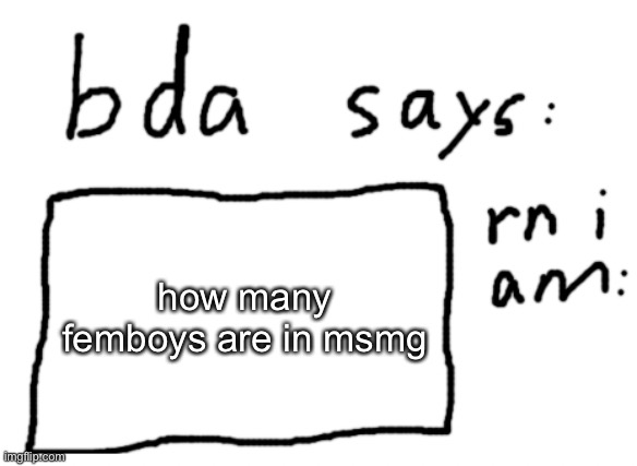 no actually | how many femboys are in msmg | image tagged in official badlydrawnaxolotl announcement temp | made w/ Imgflip meme maker