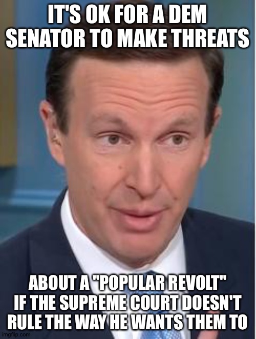 IT'S OK FOR A DEM SENATOR TO MAKE THREATS; ABOUT A "POPULAR REVOLT" IF THE SUPREME COURT DOESN'T RULE THE WAY HE WANTS THEM TO | image tagged in memes | made w/ Imgflip meme maker