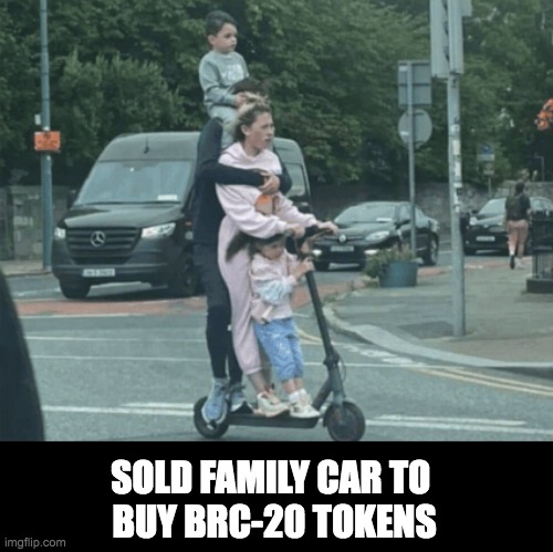 Sold family car to buy brc-20 tokens | SOLD FAMILY CAR TO 
BUY BRC-20 TOKENS | image tagged in crypto | made w/ Imgflip meme maker