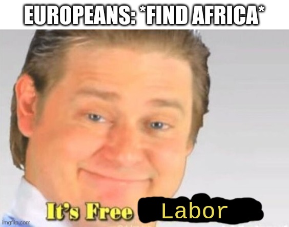 Why did they do that? | EUROPEANS: *FIND AFRICA*; Labor | image tagged in it's free real estate,memes | made w/ Imgflip meme maker