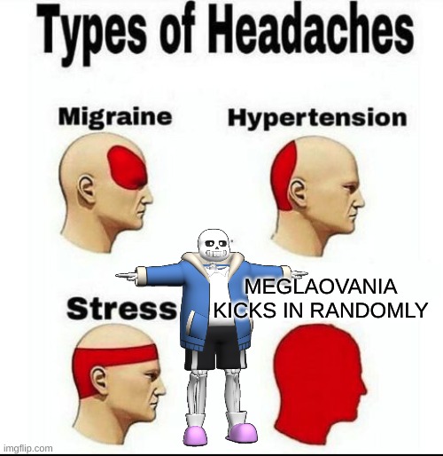 Types of Headaches meme | MEGLAOVANIA KICKS IN RANDOMLY | image tagged in types of headaches meme | made w/ Imgflip meme maker
