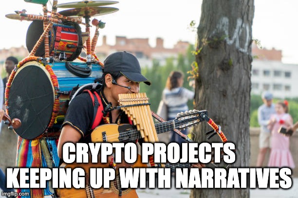 Crypto Projects right now | CRYPTO PROJECTS KEEPING UP WITH NARRATIVES | image tagged in cryptocurrency | made w/ Imgflip meme maker
