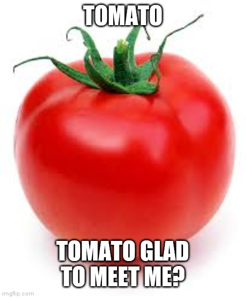 tomato | TOMATO TOMATO GLAD TO MEET ME? | image tagged in tomato | made w/ Imgflip meme maker