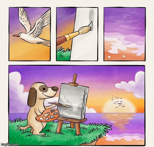 Awesome painting | image tagged in painting,birds,landscape,dog,comics,comic | made w/ Imgflip meme maker