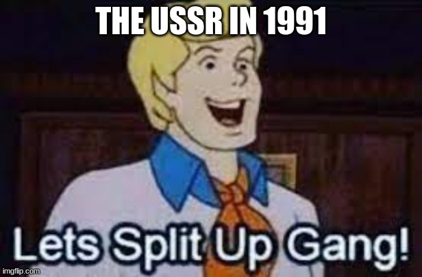 lets split up gang | THE USSR IN 1991 | image tagged in lets split up gang | made w/ Imgflip meme maker