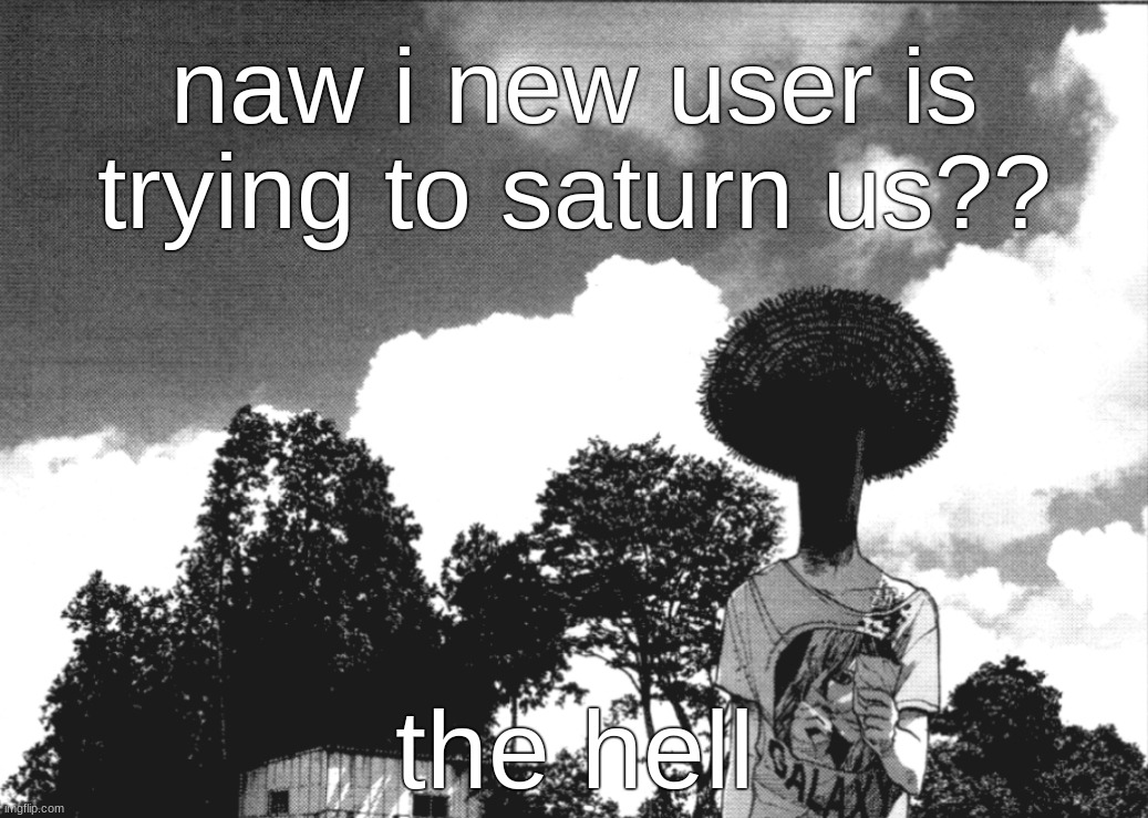 Punpun | naw i new user is trying to saturn us?? the hell | image tagged in punpun | made w/ Imgflip meme maker