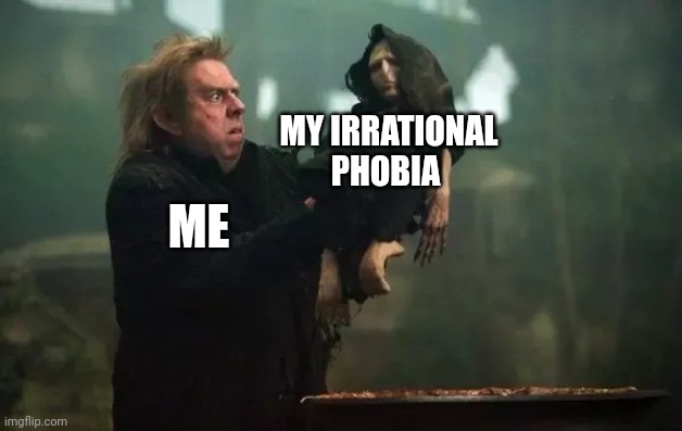 My phobia is irrational | MY IRRATIONAL PHOBIA; ME | image tagged in gross baby voldemort | made w/ Imgflip meme maker