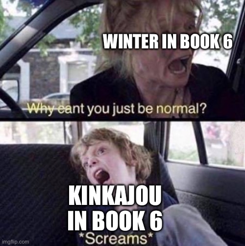 Why Can't You Just Be Normal | WINTER IN BOOK 6; KINKAJOU IN BOOK 6 | image tagged in why can't you just be normal | made w/ Imgflip meme maker