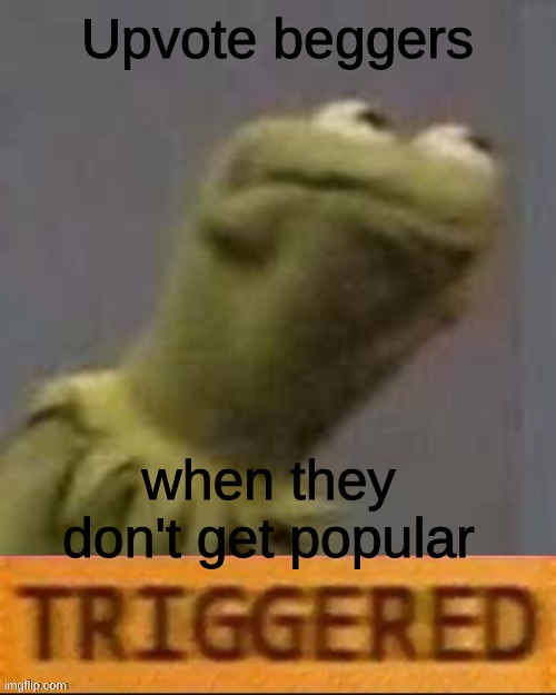 Don't beg please | Upvote beggers; when they don't get popular | image tagged in kermit triggered | made w/ Imgflip meme maker