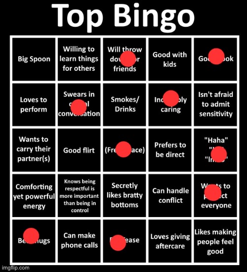 Top Bingo | image tagged in top bingo | made w/ Imgflip meme maker