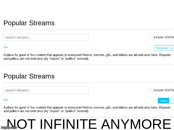 it isn't infinite | NOT INFINITE ANYMORE | image tagged in infinite,you had one job,fail | made w/ Imgflip meme maker
