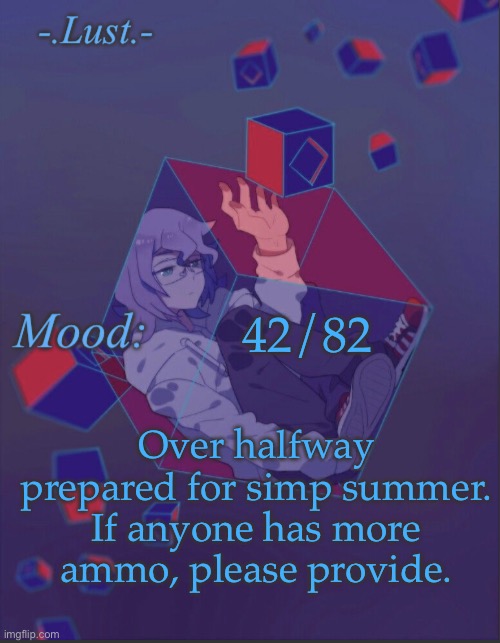 I have no problem. | 42/82; Over halfway prepared for simp summer. If anyone has more ammo, please provide. | image tagged in lust s croix temp | made w/ Imgflip meme maker