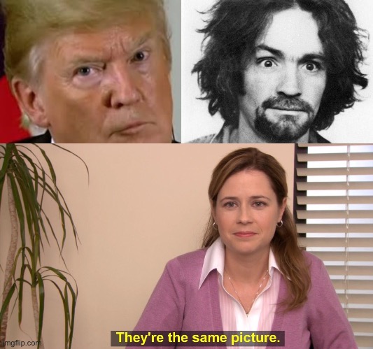 image tagged in trump eyes dilated,charles manson,memes,they're the same picture | made w/ Imgflip meme maker