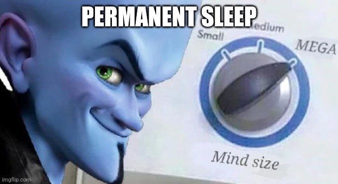 Mega Mind Size | PERMANENT SLEEP | image tagged in mega mind size | made w/ Imgflip meme maker