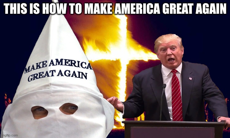 true | THIS IS HOW TO MAKE AMERICA GREAT AGAIN | image tagged in trump kkk,lol | made w/ Imgflip meme maker
