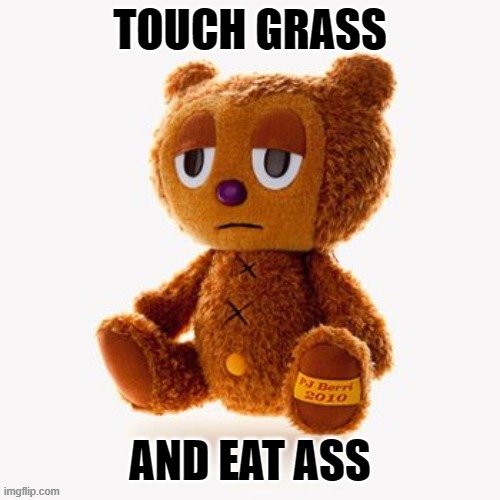 Pj plush | TOUCH GRASS; AND EAT ASS | image tagged in pj plush | made w/ Imgflip meme maker