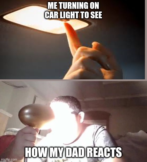 proceeds to drive in the ditch | ME TURNING ON CAR LIGHT TO SEE; HOW MY DAD REACTS | image tagged in facts,fun,truth | made w/ Imgflip meme maker