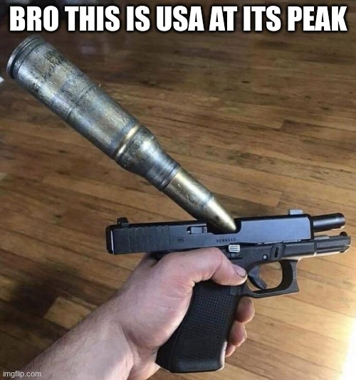 Big Bullet, Small Gun | BRO THIS IS USA AT ITS PEAK | image tagged in big bullet small gun | made w/ Imgflip meme maker