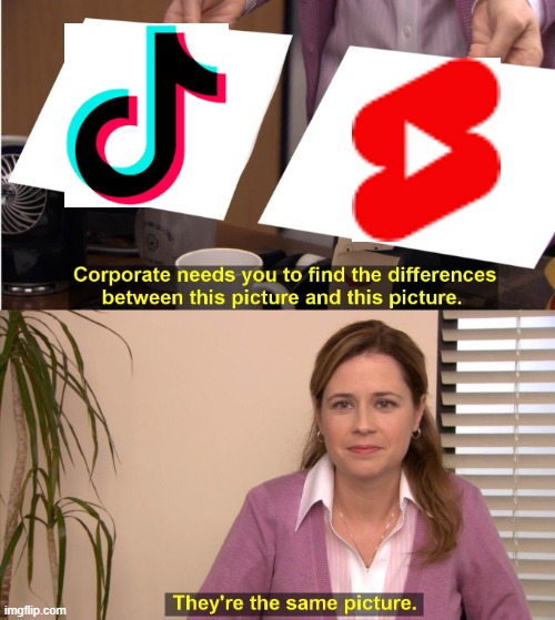 Tiktok and youtube shorts | image tagged in memes,they're the same picture | made w/ Imgflip meme maker