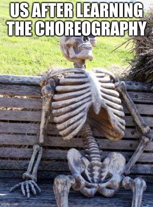 Waiting Skeleton Meme | US AFTER LEARNING THE CHOREOGRAPHY | image tagged in memes,waiting skeleton | made w/ Imgflip meme maker
