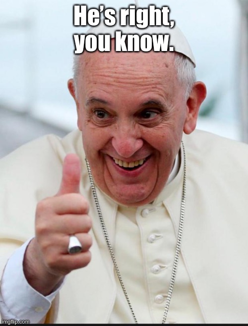Yes because I love the pope | He’s right, you know. | image tagged in yes because i love the pope | made w/ Imgflip meme maker