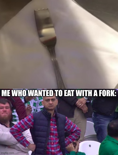 Give me my fork back! | ME WHO WANTED TO EAT WITH A FORK: | image tagged in disappointed muhammad sarim akhtar,you had one job,funny | made w/ Imgflip meme maker