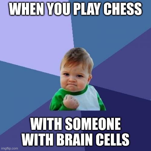 Success Kid Meme | WHEN YOU PLAY CHESS; WITH SOMEONE WITH BRAIN CELLS | image tagged in memes,success kid | made w/ Imgflip meme maker