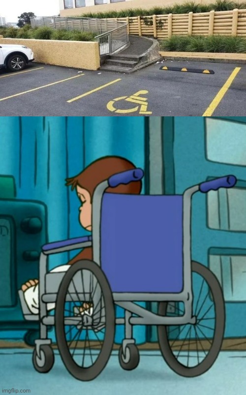 The person in the wheelchair can't use that ramp. | image tagged in depressed george,handicapped,wheelchair,ramp,you had one job,memes | made w/ Imgflip meme maker