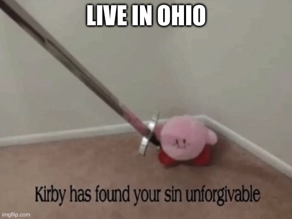dont live in ohio | LIVE IN OHIO | image tagged in kirby has found your sin unforgivable | made w/ Imgflip meme maker