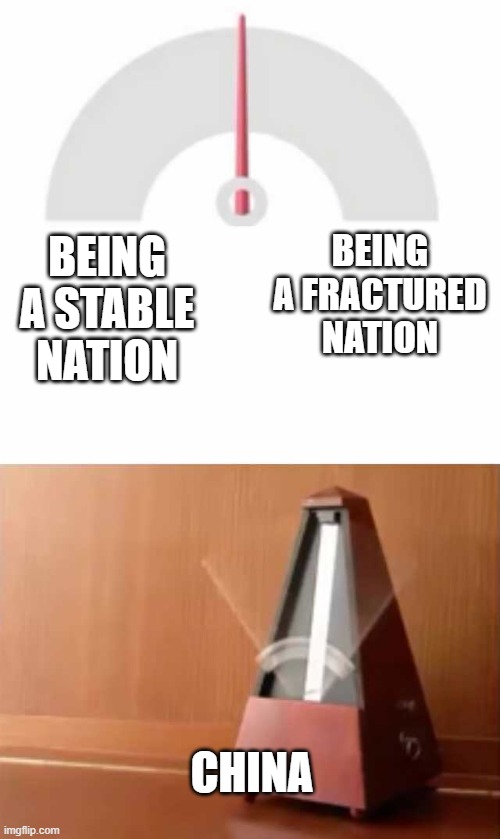 Metronome | BEING A FRACTURED NATION; BEING A STABLE NATION; CHINA | image tagged in metronome | made w/ Imgflip meme maker