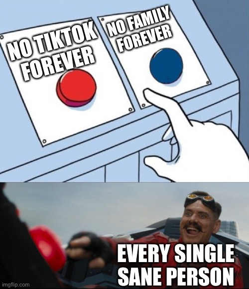 Robotnik Button | NO TIKTOK FOREVER NO FAMILY FOREVER EVERY SINGLE SANE PERSON | image tagged in robotnik button | made w/ Imgflip meme maker