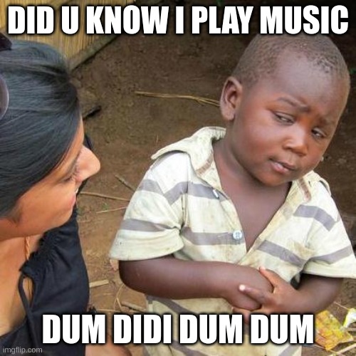 boy makes music | DID U KNOW I PLAY MUSIC; DUM DIDI DUM DUM | image tagged in memes,third world skeptical kid | made w/ Imgflip meme maker