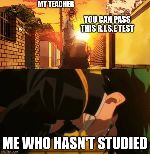 School to me/ middle schoolers | MY TEACHER; YOU CAN PASS THIS R.I.S.E TEST; ME WHO HASN'T STUDIED | image tagged in you too can become ____,kiwi | made w/ Imgflip meme maker
