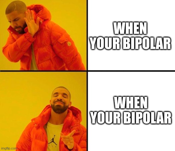 drake meme | WHEN YOUR BIPOLAR; WHEN YOUR BIPOLAR | image tagged in drake meme | made w/ Imgflip meme maker