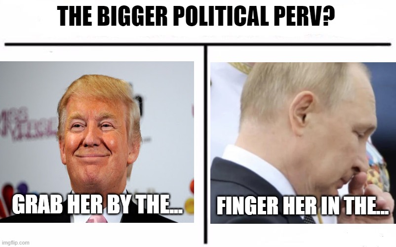 Poli-Pervs | THE BIGGER POLITICAL PERV? GRAB HER BY THE... FINGER HER IN THE... | image tagged in who would win blank | made w/ Imgflip meme maker