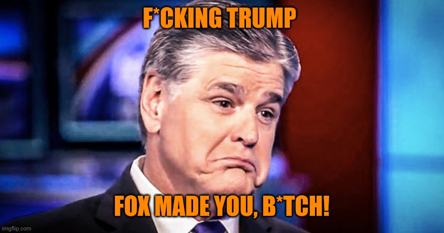 Fox news robbed of Trump CNN interview. Ratings down. | F*CKING TRUMP; FOX MADE YOU, B*TCH! | image tagged in sean hannity,donald trump,maga,fox news,politics | made w/ Imgflip meme maker