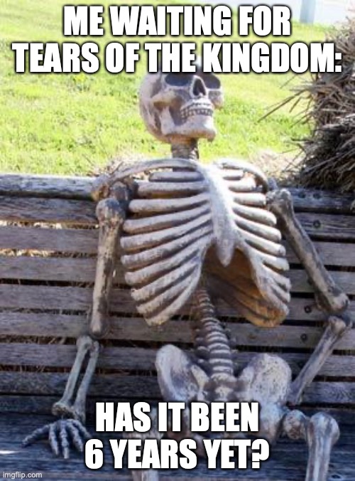 Waiting Skeleton Meme | ME WAITING FOR TEARS OF THE KINGDOM:; HAS IT BEEN 6 YEARS YET? | image tagged in memes,waiting skeleton | made w/ Imgflip meme maker