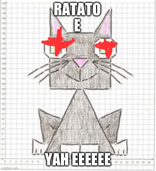 Cat drawing on graph paper  #1 | RATATO E; YAH EEEEEE | image tagged in cat drawing on graph paper 1 | made w/ Imgflip meme maker