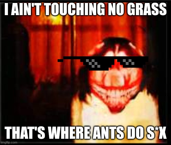 smile dog | I AIN'T TOUCHING NO GRASS; THAT'S WHERE ANTS DO S*X | image tagged in smile dog | made w/ Imgflip meme maker
