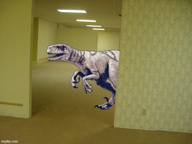 Atrociraptor in the Backrooms | image tagged in the backrooms,jurassic world dominion,atrociraptor | made w/ Imgflip meme maker