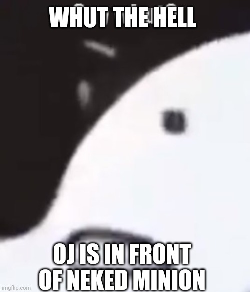 say whut | WHUT THE HELL OJ IS IN FRONT OF NEKED MINION | image tagged in say whut | made w/ Imgflip meme maker