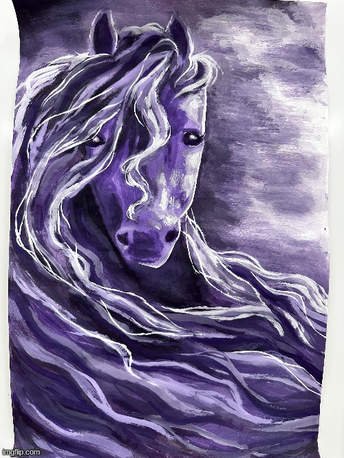 Monochromatic horse painting I did. Watch me get 10 upvotes | image tagged in painting,horse,purple,monochromatic | made w/ Imgflip meme maker
