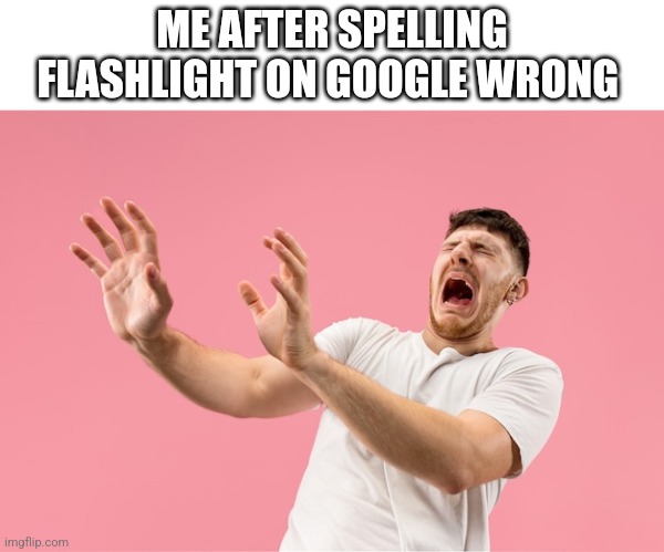 No | ME AFTER SPELLING FLASHLIGHT ON GOOGLE WRONG | image tagged in no please you don't understand | made w/ Imgflip meme maker