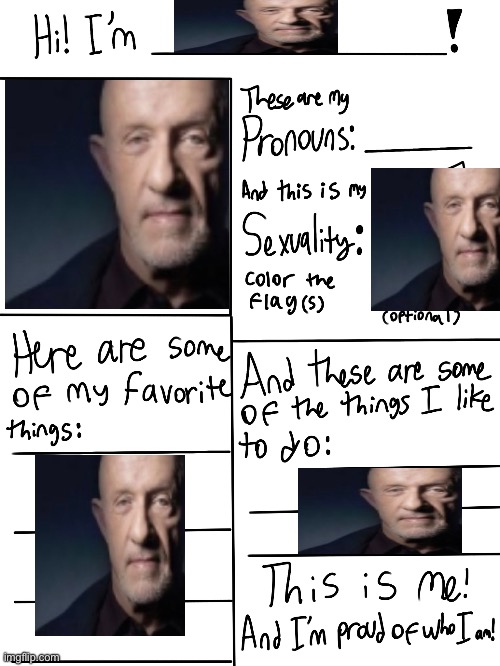 kid named finger | image tagged in lgbtq stream account profile,kid named,finger,mike ehrmantraut | made w/ Imgflip meme maker
