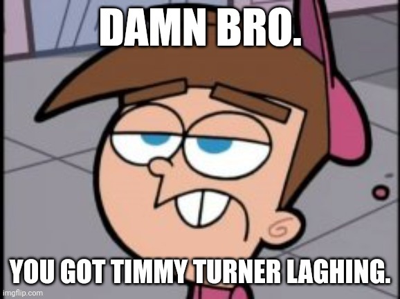 Damn bro you got Timmy Turner laghing. | image tagged in damn bro you got timmy turner laghing | made w/ Imgflip meme maker