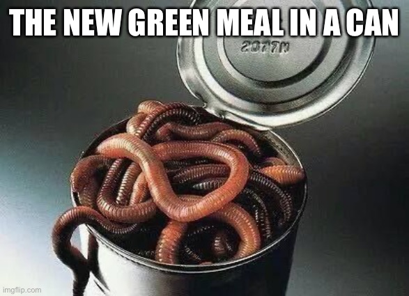 Can of Worms | THE NEW GREEN MEAL IN A CAN | image tagged in can of worms | made w/ Imgflip meme maker