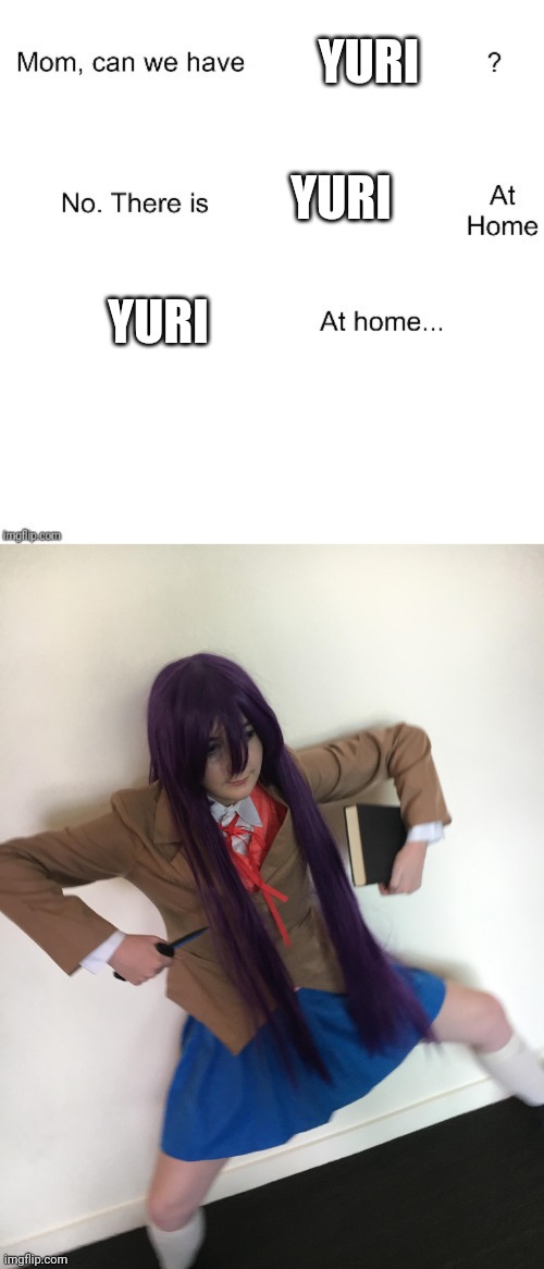 Lol | YURI; YURI; YURI | image tagged in mom can we have,yuri,ddlc,doki doki literature club,at home,ha ha tags go brr | made w/ Imgflip meme maker