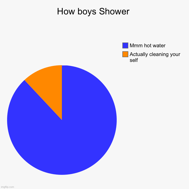 How boys Shower | Actually cleaning your self, Mmm hot water | image tagged in charts,pie charts | made w/ Imgflip chart maker