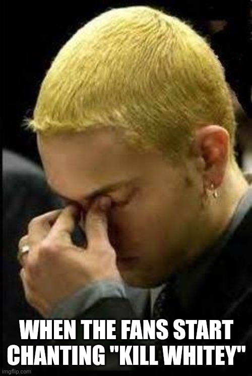 Eminem Face Palm | WHEN THE FANS START CHANTING "KILL WHITEY" | image tagged in eminem face palm | made w/ Imgflip meme maker